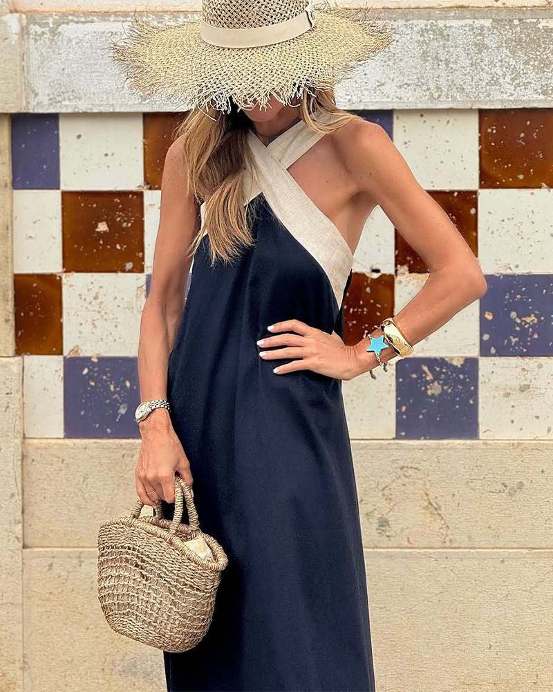 Olive | Women's Elegant Cross Neck Dress 3