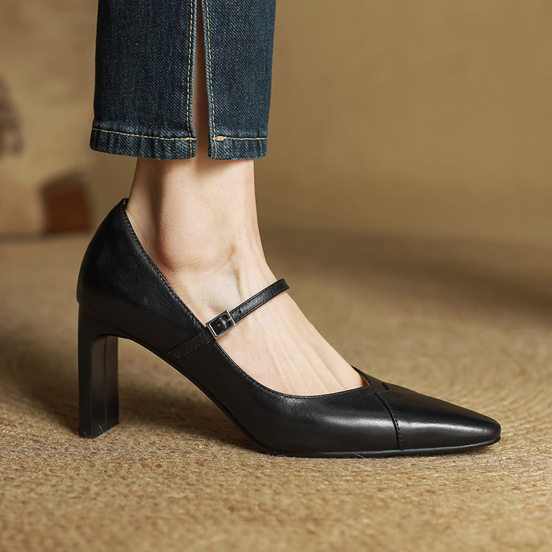 Variant image for Emily | Black Leather Heels with Strap-32
