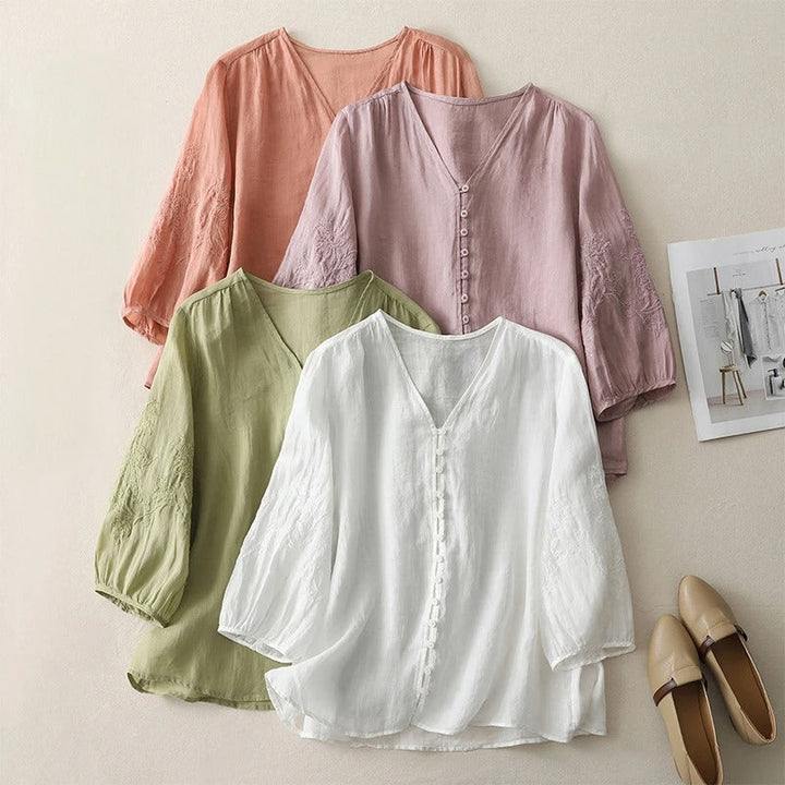 Solan | Women's Linen Blouse with Embroidery 5