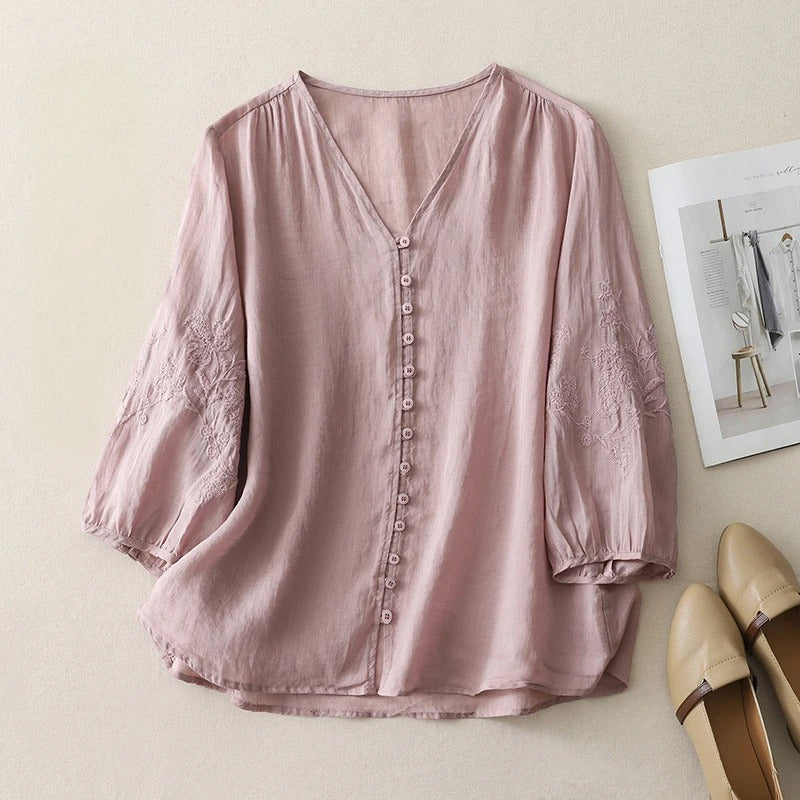 Solan | Women's Linen Blouse with Embroidery 1