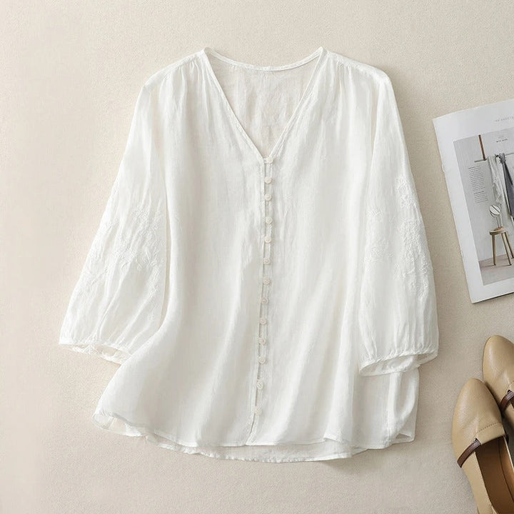 Solan | Women's Linen Blouse with Embroidery 2