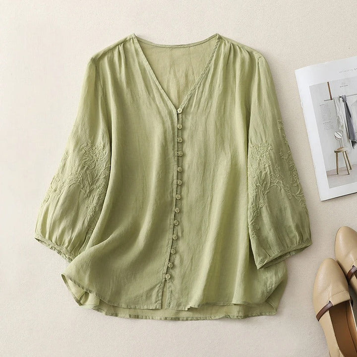 Solan | Women's Linen Blouse with Embroidery 3