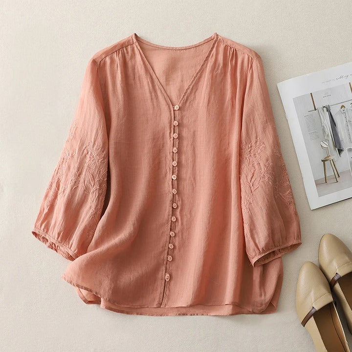 Solan | Women's Linen Blouse with Embroidery 4