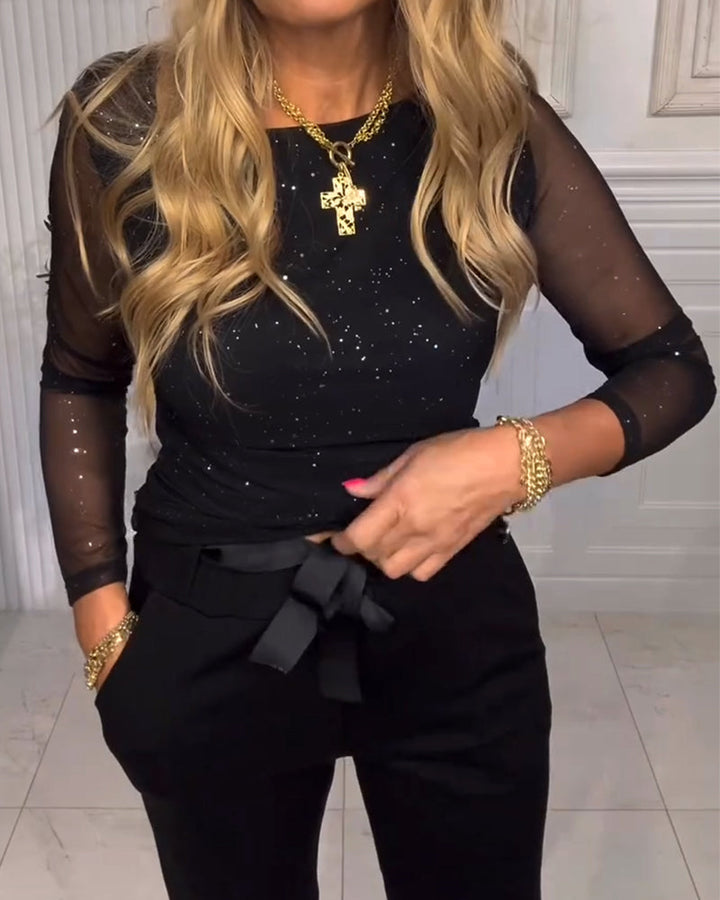 Cherry | Long Sleeve Sequin Top