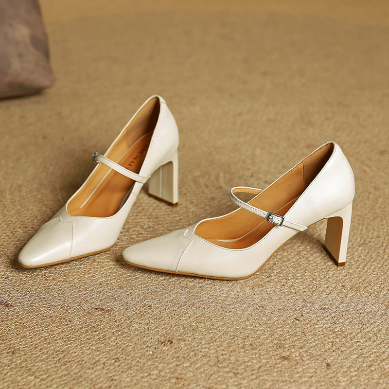 Emily | Black Leather Heels with Strap 6