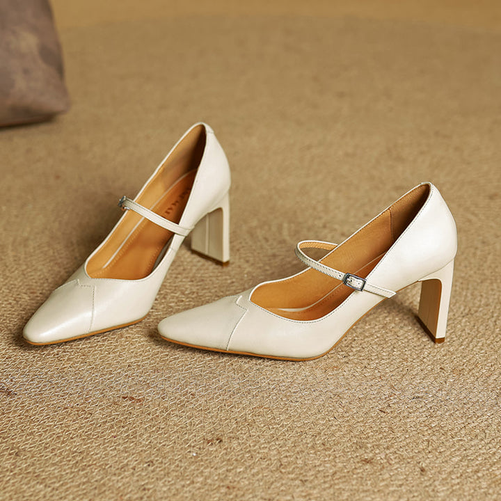 Emily | Black Leather Heels with Strap 6