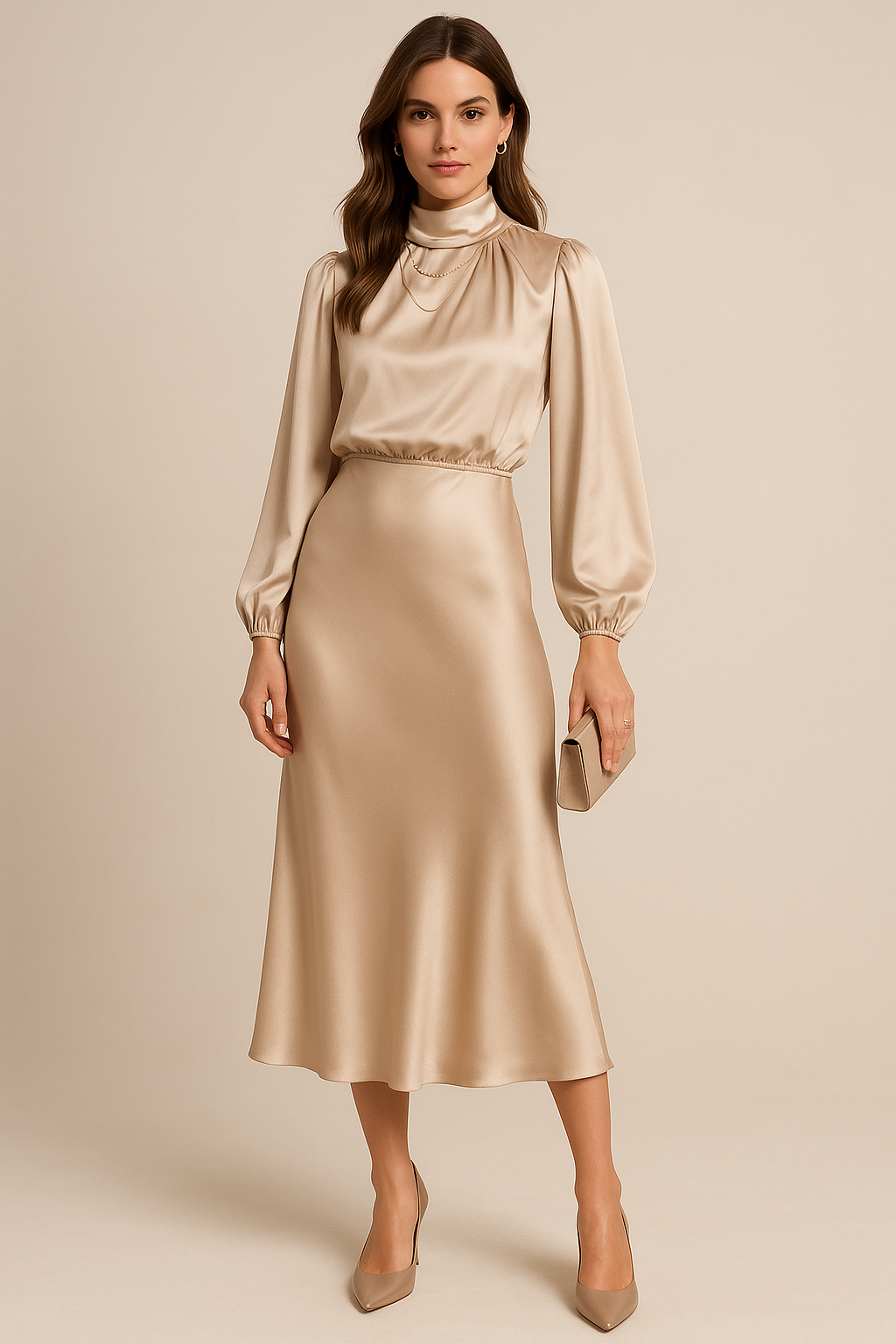 Anna | Women's White High Waist Midi Dress 0