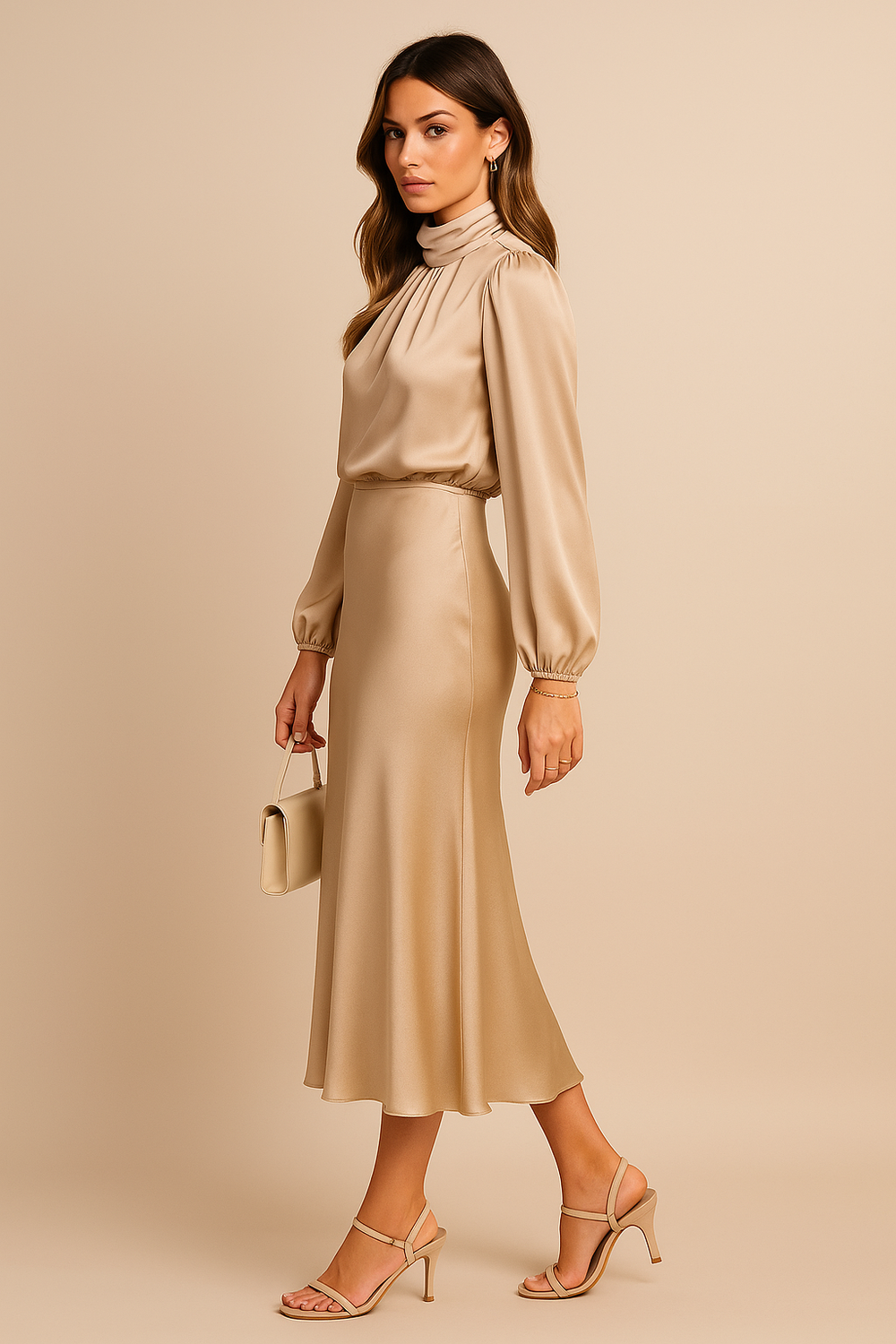 Anna | Women's White High Waist Midi Dress 1