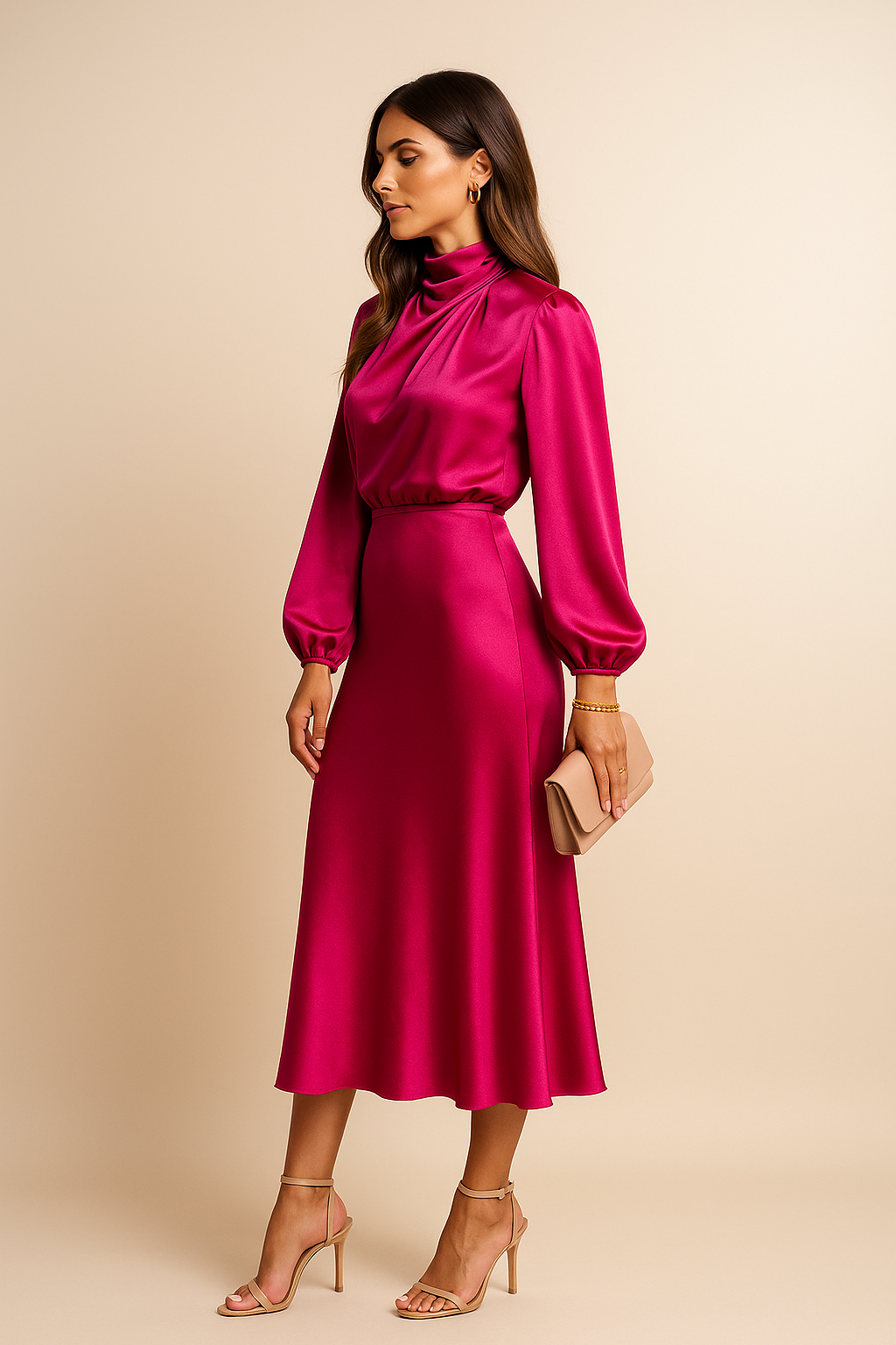 Anna | Women's White High Waist Midi Dress 8