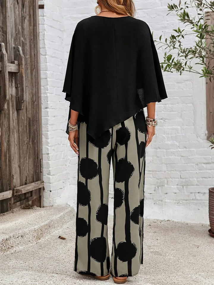 Emma | Women's Outfit Set, Asymmetric Top & Printed Pants 2