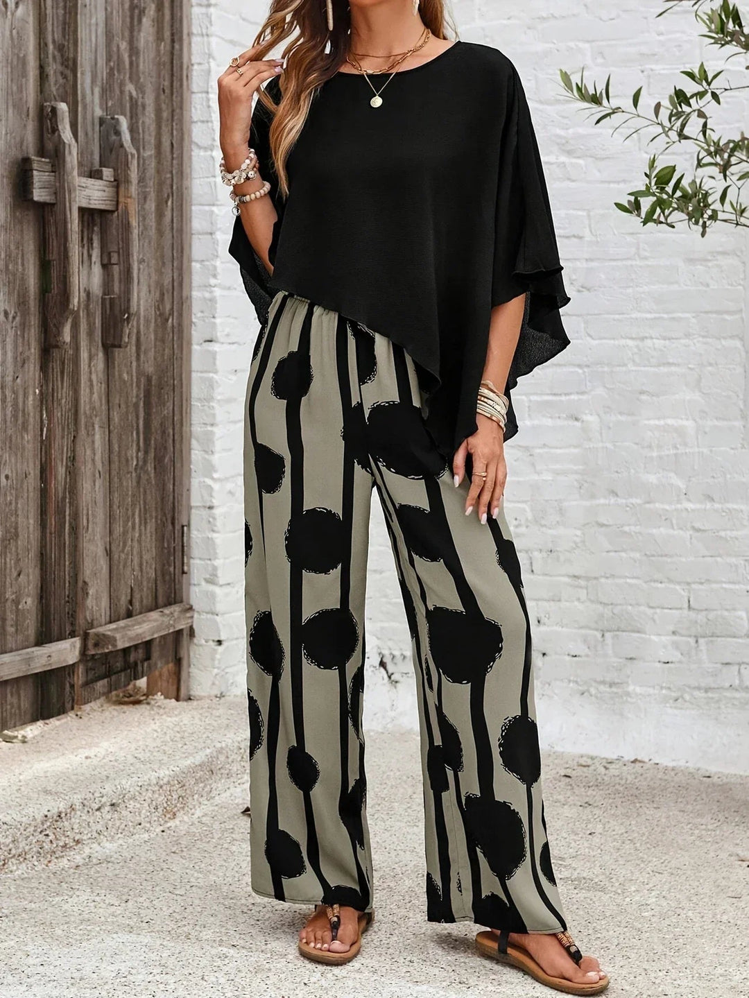 Emma | Women's Outfit Set, Asymmetric Top & Printed Pants 3