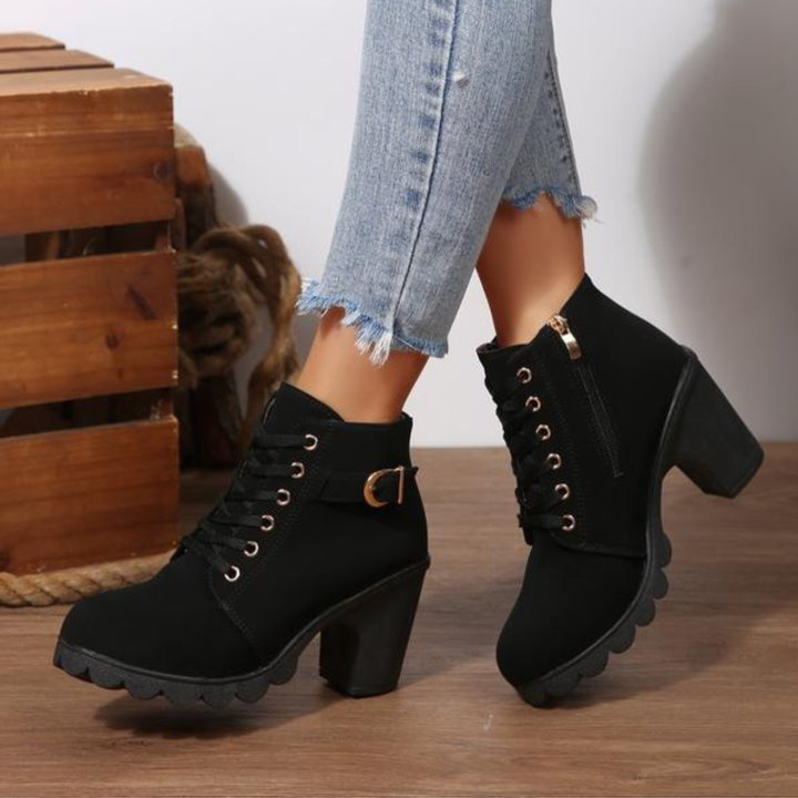 Gretchen | Chic Lace-Up Shoes with Metal Buckle and Chunky Ankle Boots 0
