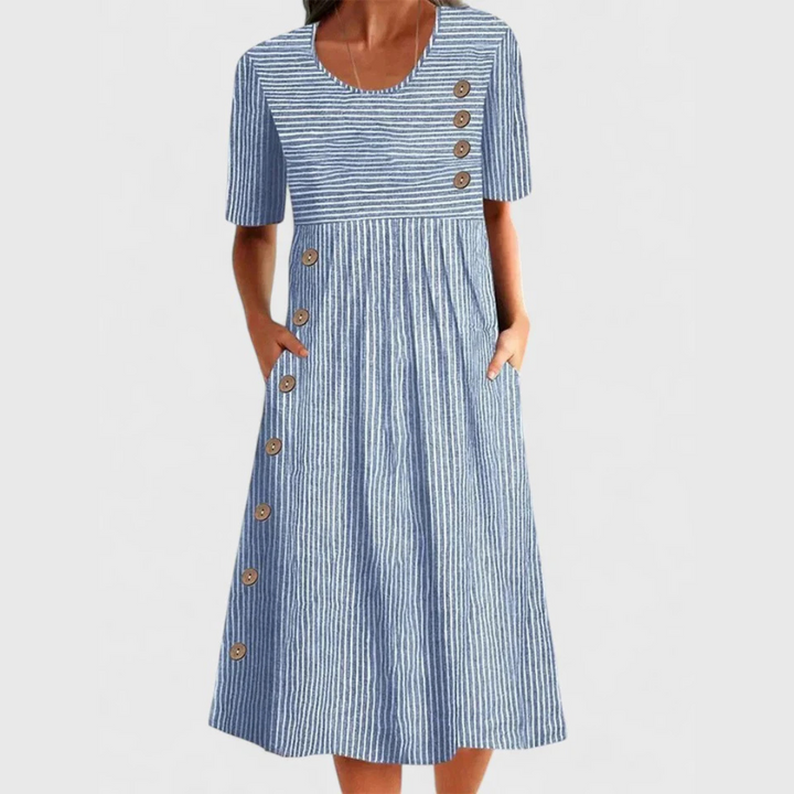 Leontias | Striped Button Front Midi Dress