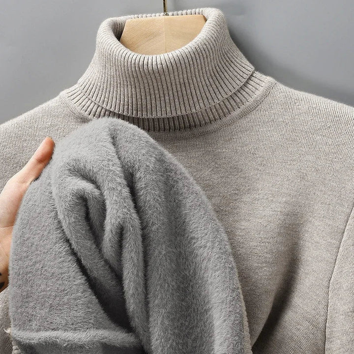 Men’s High-Neck Knit Sweater with Fleece Lining 6