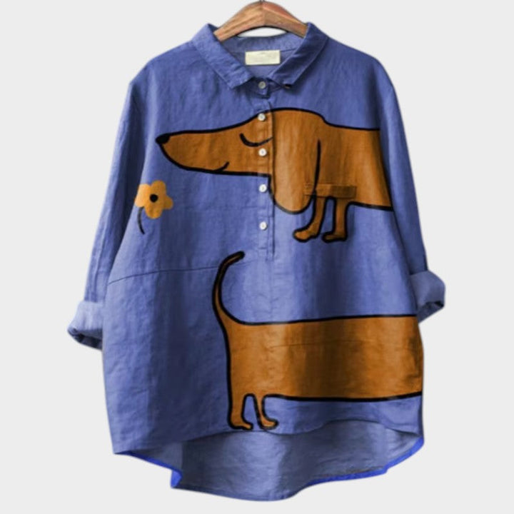 Mia | Women's Oversized Dog Print Blouse 0