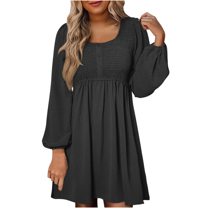 Saraya | Casual Smocked Empire Waist A-Line Dress with Button-Up Detail