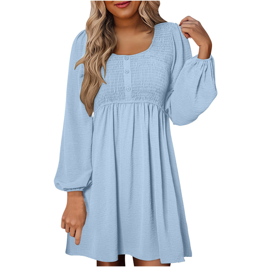 Saraya | Casual Smocked Empire Waist A-Line Dress with Button-Up Detail