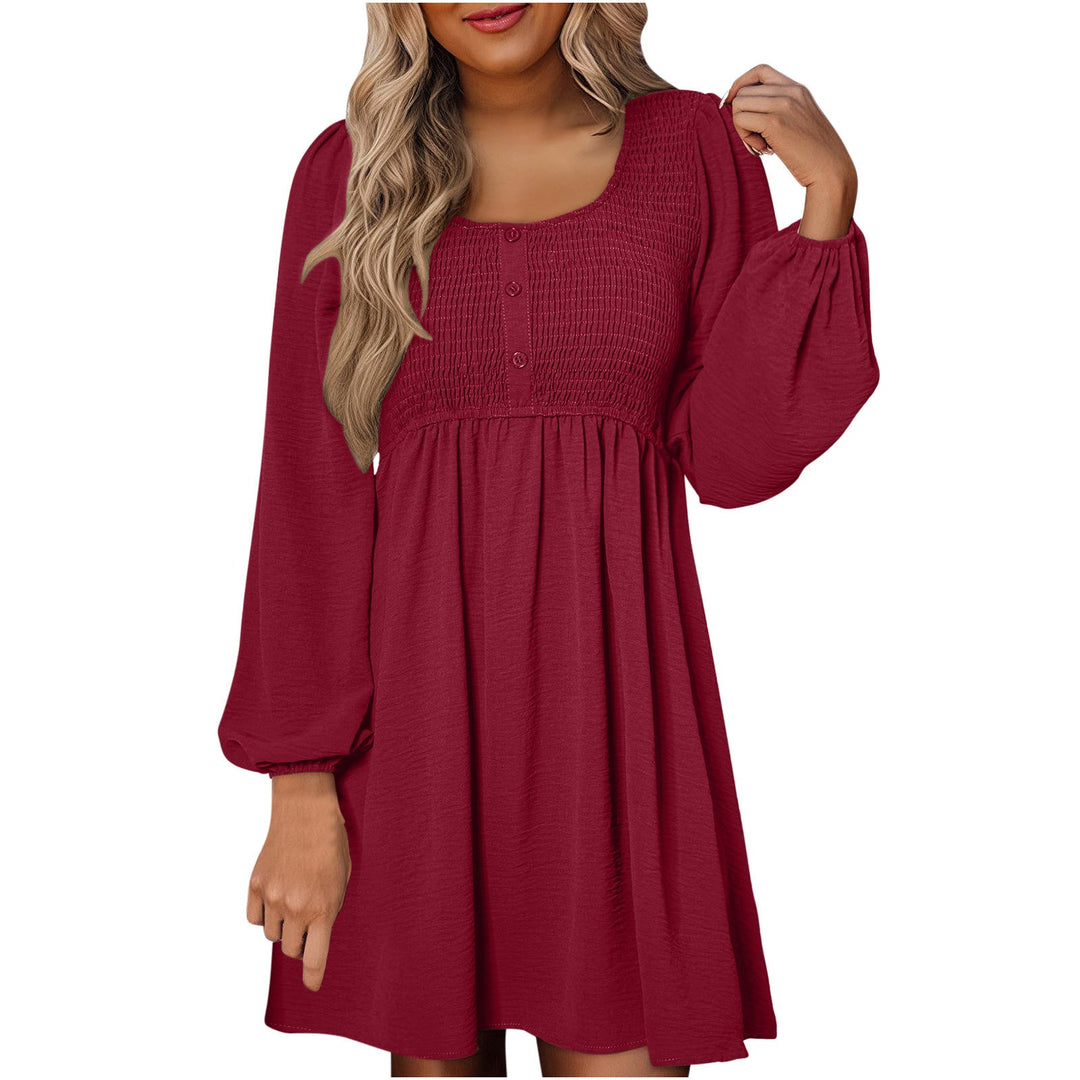 Saraya | Casual Smocked Empire Waist A-Line Dress with Button-Up Detail