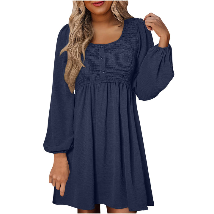 Saraya | Casual Smocked Empire Waist A-Line Dress with Button-Up Detail
