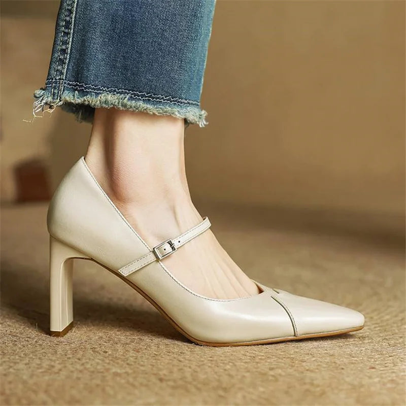 Emily | Black Leather Heels with Strap 2