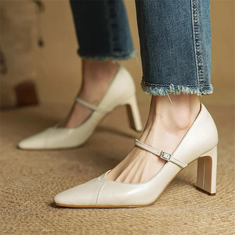 Emily | Black Leather Heels with Strap 3