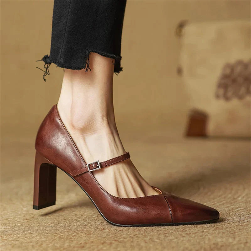 Variant image for Emily | Black Leather Heels with Strap-15