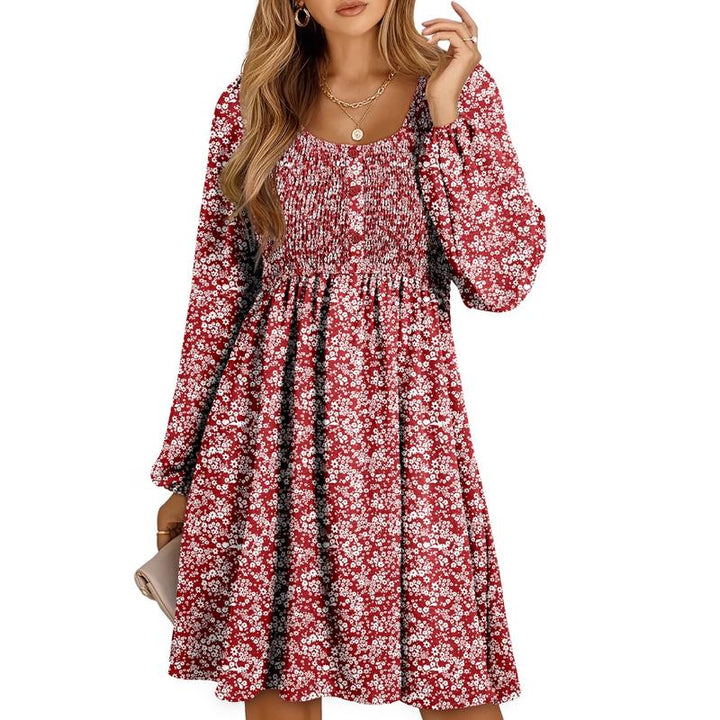 Saraya | Casual Smocked Empire Waist A-Line Dress with Button-Up Detail